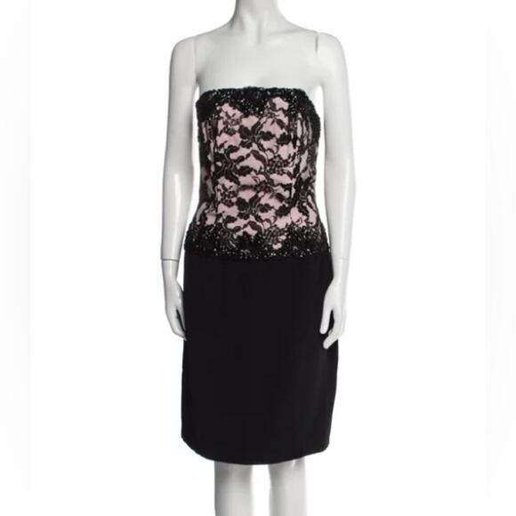 Liancarlo Nude and Black Lace Strapless Dress Women Size 10 8 - Picture 2 of 8